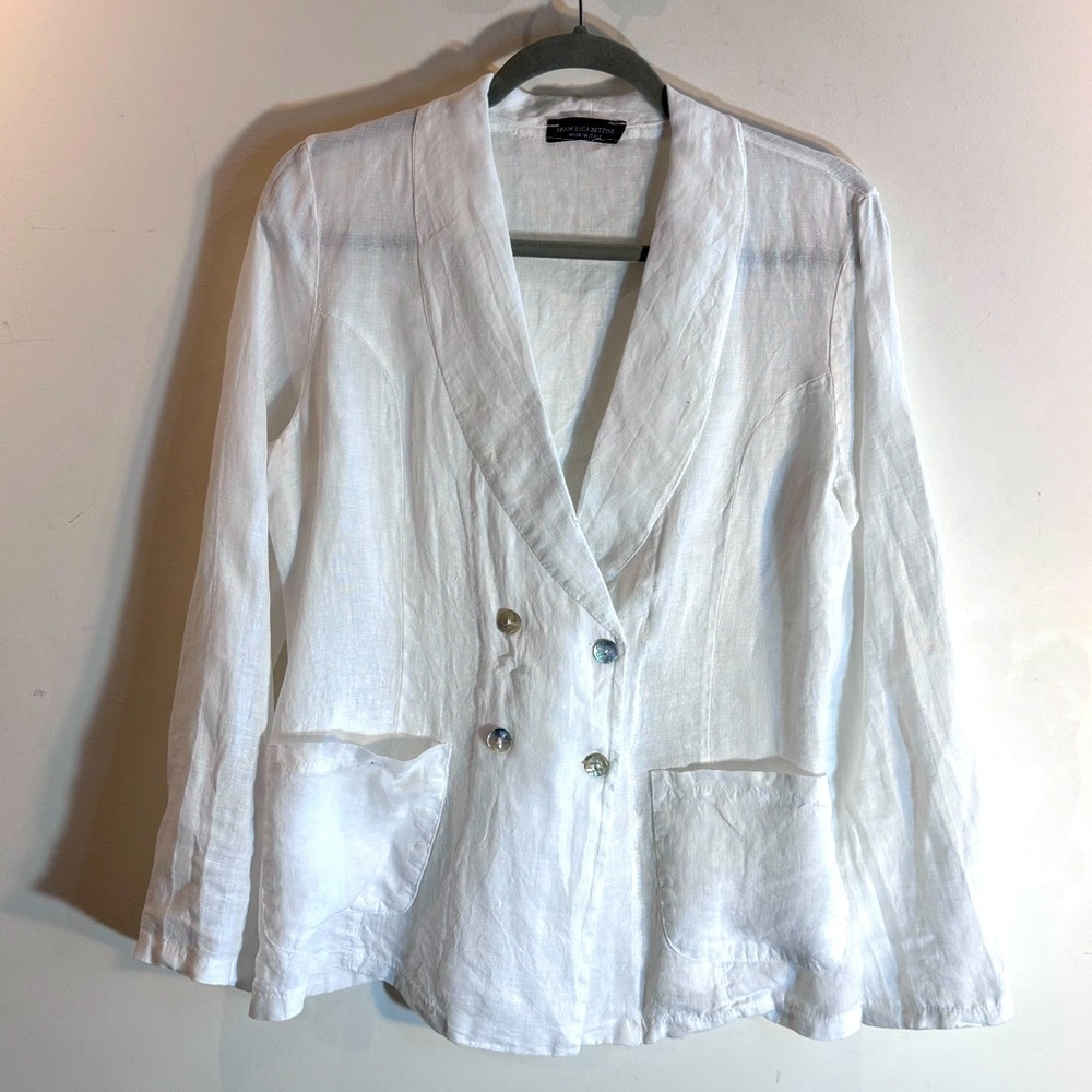FRANCESCA BETTINI Sz S Elegant Double-Breasted Linen Blazer Unlined Pockets